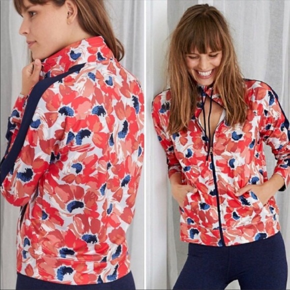 aerie Red Floral Print Track Workout Bomber Jacket - Picture 11 of 11